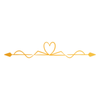 Divider Design with golden arrow with heart on it, on transparent background png
