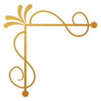 Corner design with golden frame with swirls and swirls on transparent background png