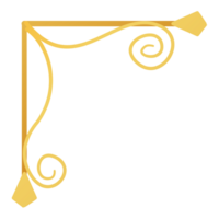 Corner design with golden corner frame with swirls on transparent background png