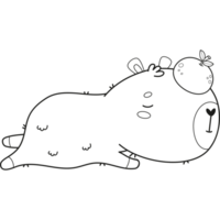 Outline relax sleeping Capybara with tangerine png
