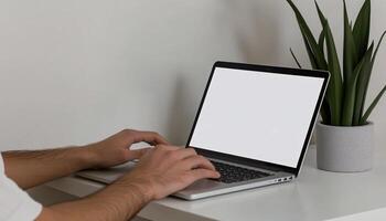Device Mockup with Person Using Laptop in Modern Setting photo