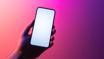 Hand Displaying Mobile Phone in Various Backgrounds photo