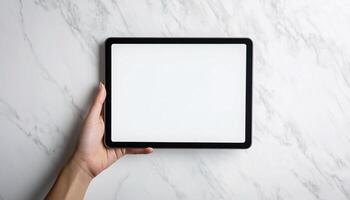 Hand Holding a Device Mockup template in Various Environments photo