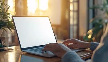 Cozy workspace with device mockup in use photo