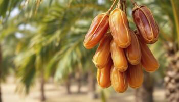 Fresh Date Fruit Growing on Palm Tree Branch in the Orchard photo