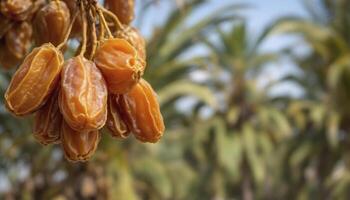 Fresh Dates Growing on a Palm Tree Branch in Natural Sunlight photo