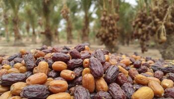 Harvesting Fresh Dates in a Palm Orchard with Ripe Fruit photo