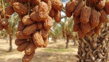 Harvesting Dates Fresh From Date Palm Tree Orchard for Healthy Snack photo