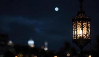 Glowing Lantern Night Scene Cityscape Background photo