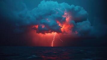 A stormy sky with a large cloud and a lightning bolt photo