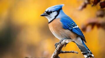 A blue and orange bird is perched on a branch photo