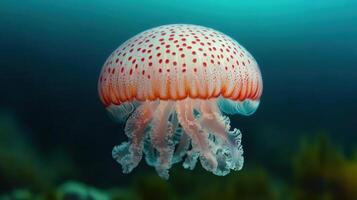 A jellyfish is floating in the ocean photo