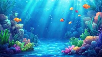 A colorful underwater scene with fish swimming in the water photo