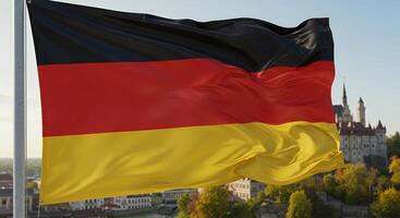 The flag of a country waving in the wind outside photo