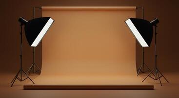Professional photography studio with lighting and backdrop equipment prepared photo