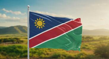 The national flag of a country waves in the wind outdoors photo