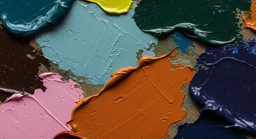 A close up view of various paint color blobs photo