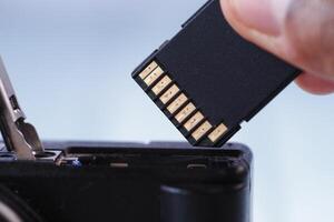 Removing memory card from a digital camera for data transfer photo