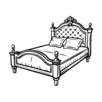 Elegant victorian bed design with ornate headboard and pillows vector