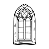 vintage gothic arched window design with intricate patterns, classic architectural element vector