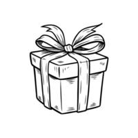 Illustration of a gift box with ribbon and bow celebratory present design in black and white vector