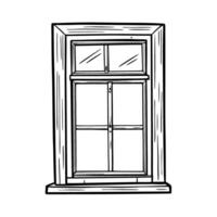 Sketch of a wooden framed window with crossbars, simple line art illustration vector