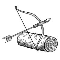 Illustration of bow and arrow on target archery practice, precision, traditional weaponry vector