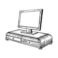 vintage crt computer monitor on desk stand retro technology illustration vector