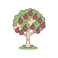 Apple tree illustration with ripe red apples on branches and leafy green canopy vector