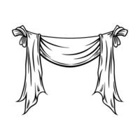 elegant curtain sketch draped fabric archway design, minimalist black and white illustration art vector