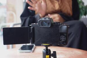 Camera setup for content creation in a cozy indoor space photo