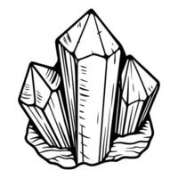 Illustrated crystal cluster in black and white sharp geometric shapes, natural mineral formations vector