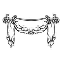 Elegant decorative banner with ornate fabric and classic scrollwork design vector