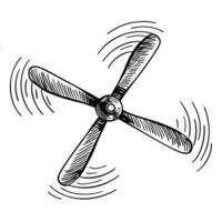 Vintage ceiling fan sketch with rotating blades and motion lines vector