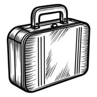 Vintage briefcase illustration in black and white, sketched retro business travel design vector