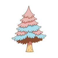 Colorful pastel pine tree illustration with layered branches whimsical and decorative nature design vector