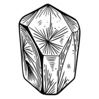 Detailed black and white line illustration of a faceted crystal with intricate patterns vector
