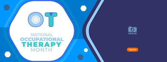 National Occupational Therapy Month. Banner design and polygon elements for greetings, campaigns, annual events in April. Web vector