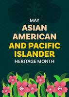 Asian American and Pacific Islander Heritage Month. Background design with flower illustration and zig-zang line patterns for greetings in May, campaigns, ads vector