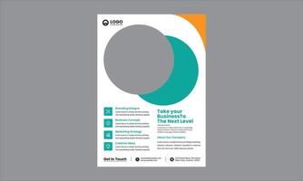 A clean, minimalist, and modern corporate flyer design. The teal and gray circles add a smooth, modern look, while orange vector