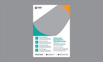 Clean, modern, and professional corporate flyer design.The large gray shape with teal at the bottom and an orange accent at the top-right corner creates a striking visual balance. vector