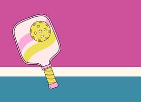Retro-style pickleball poster with a pastel paddle and ball illustration in a vintage font against a colorful background vector