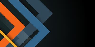Abstract dark 3D background with colorful triangle arrow concept design. Blue and orange arrow pattern. vector
