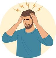 Man have a headache. The art style is flat design vector