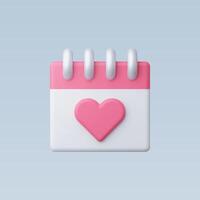 3d Realistic Calendar with Heart Iconl vector