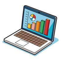 Laptop with Bar Graph Screen Icon vector