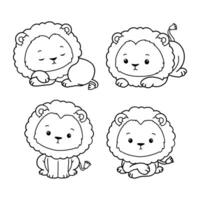 Set of Lion Collection , Hand Drawn Lion Outline Coloring Page or Book Animals for Kids, Minimal Lion Line Art Doodle in Different Pose. vector