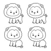 Hand Drawn Lion Outline Coloring Page or Book Animals for Kids, Minimal Lion Line Art Doodle in Different Pose. vector