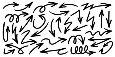 Set of simple of hand drawn black arrows. vector