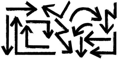 Set of Hand drawn arrows doodle on white background. Bold brush drawn arrows . vector